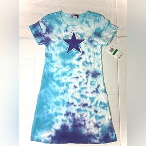 Vintage Glitter Girl Youth Girls 12 Tie Dye Blue Star‎ Shirt T-shirt Cotton 90s
